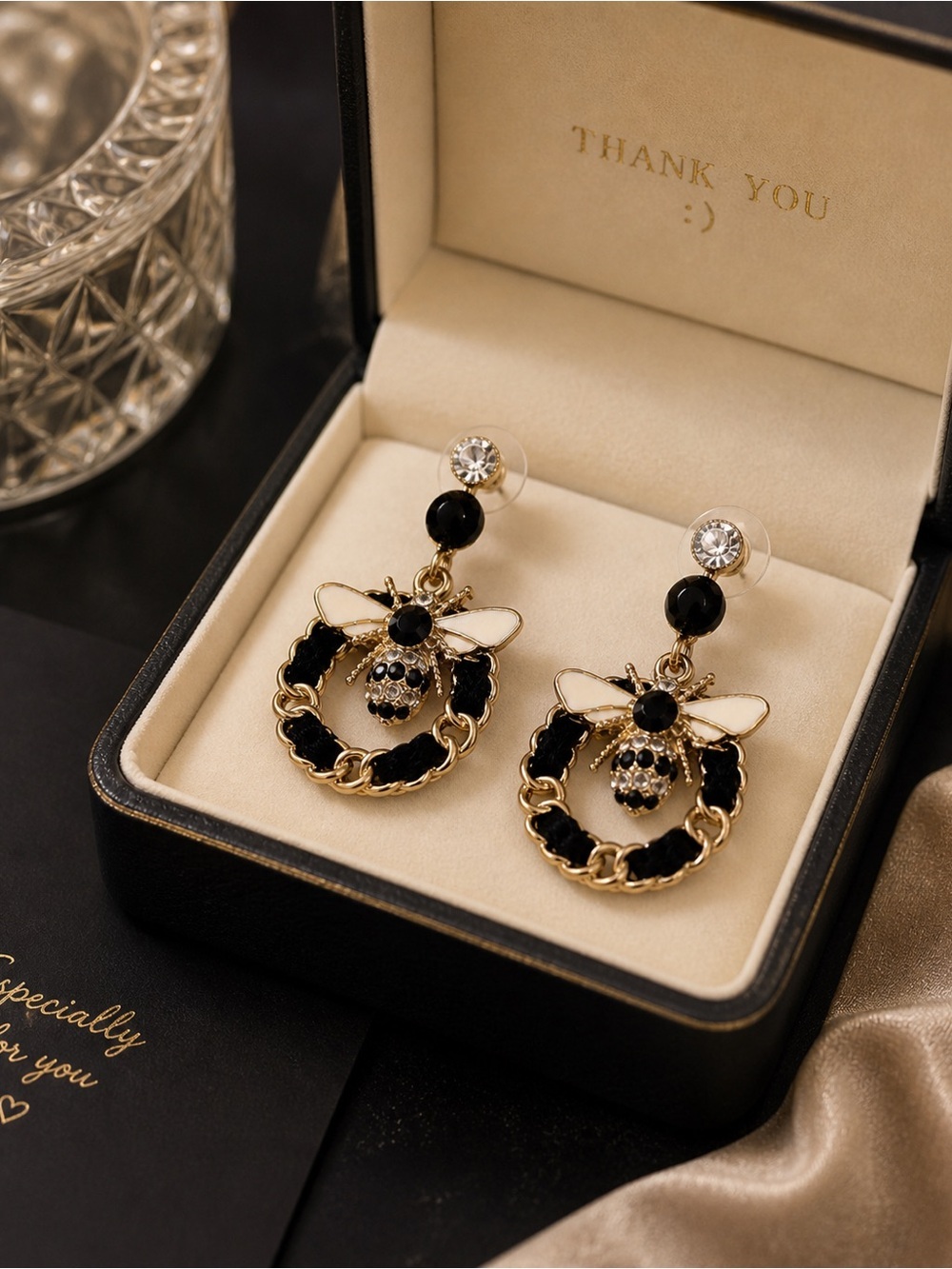 Anthropologie Gold and Black Bee Hoop Drop Earrings